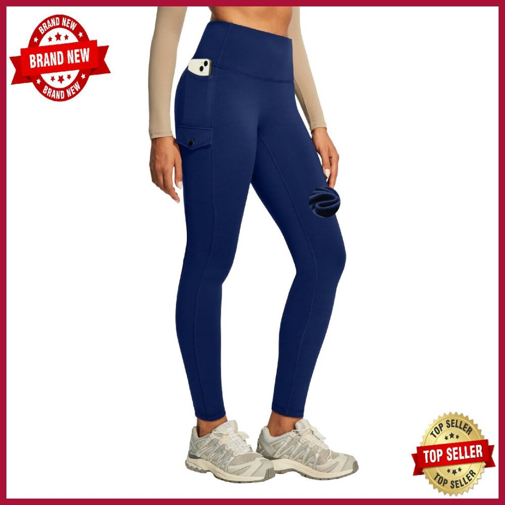 Fleece Lined Thermal Leggings With Pockets Water Resistant Hiking Pants